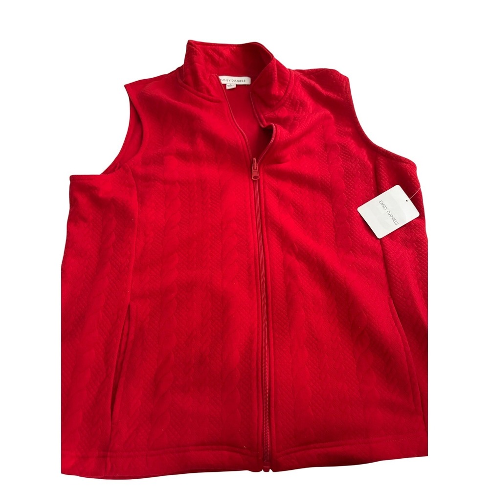 NWT Emily Daniels Red Cable Knit Sweater Vest Full Zip Mock Neck Women's Large - Picture 1 of 7